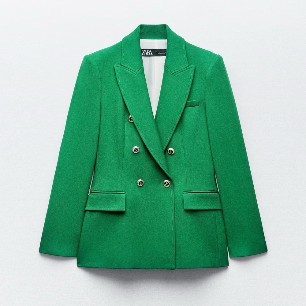 Zara Green Double-Breasted Blazer